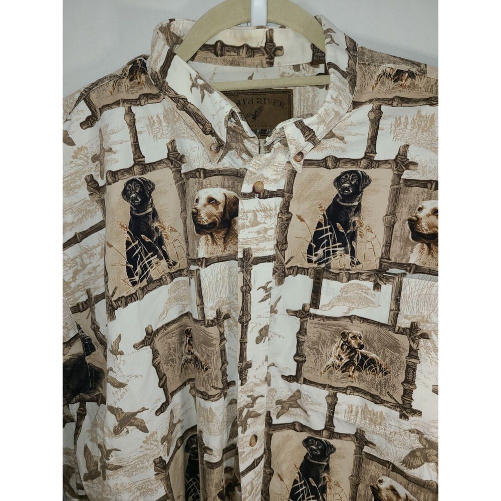 North River Outfitters Hunting Dog Print Mens Button Down Size L